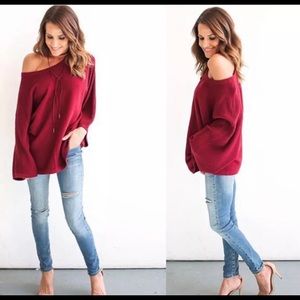 Oversized burgundy bell sleeve top - medium